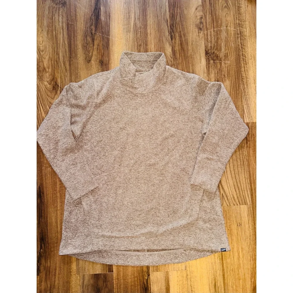 Duluth Trading Co Women's 1X Tan Heathered Funnel Neck Fleece Pullover Sweater